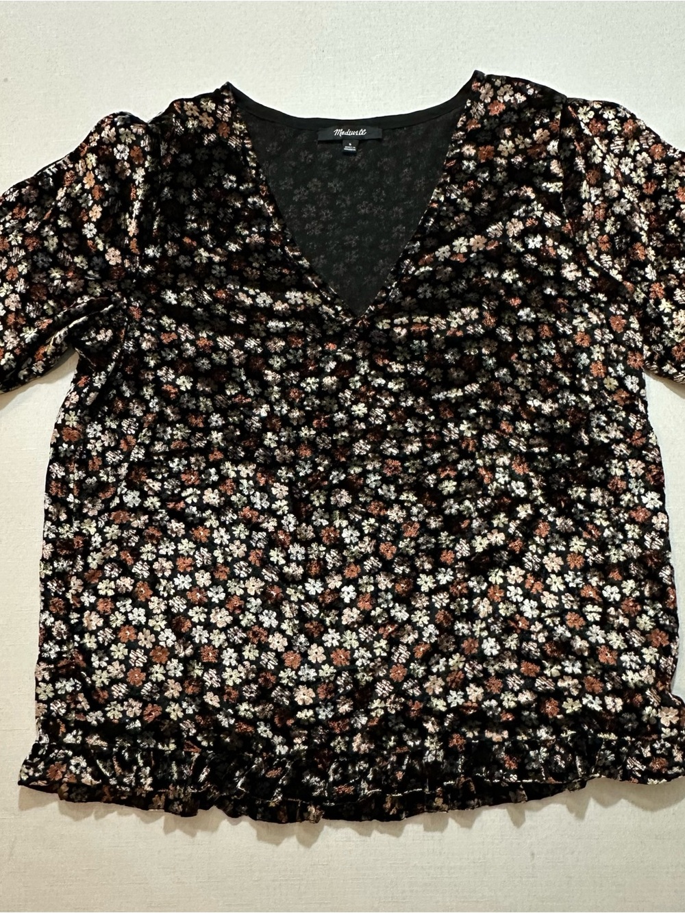 Madewell Floral Velvet Burnout Open Sleeve Top Small